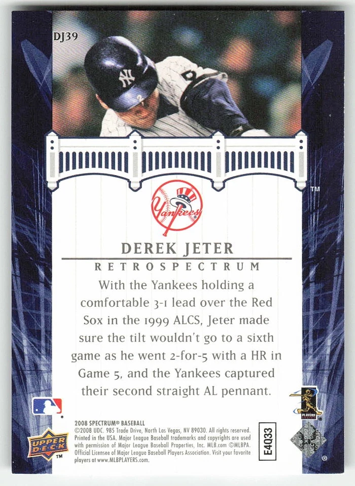 2008 Upper Deck Spectrum #DJ39 Derek Jeter BASEBALL New York Yankees - Image 2 of 2