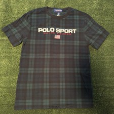 Polo Ralph Lauren BOYS black/green Tartan Polo Sport Graphic T-shirt sz L 14-16