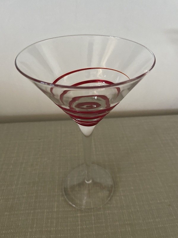 Pier One Imports Vintage Swirline Red Swirl Blown Glass Martini Cocktail Glass