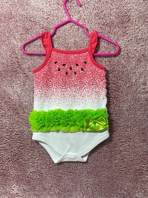 Girls 9-12 months little Treasure Watermelon tutu summer Bodysuit Red Green