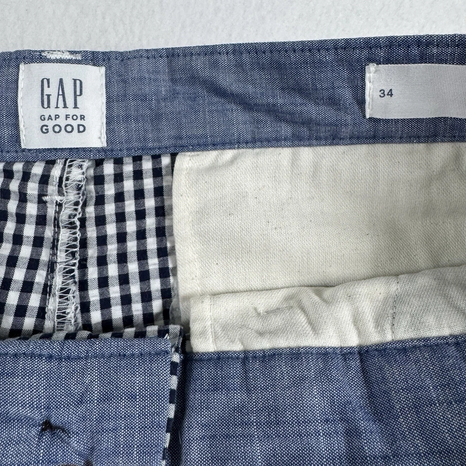 Shorts masculino Gap Seersucker azul marinho xadrez Gingham 34 frente plana 9' costura interna algodão - Imagem 3 de 4