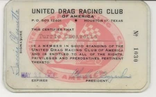 1962-63 United Drag Racing Membership Card