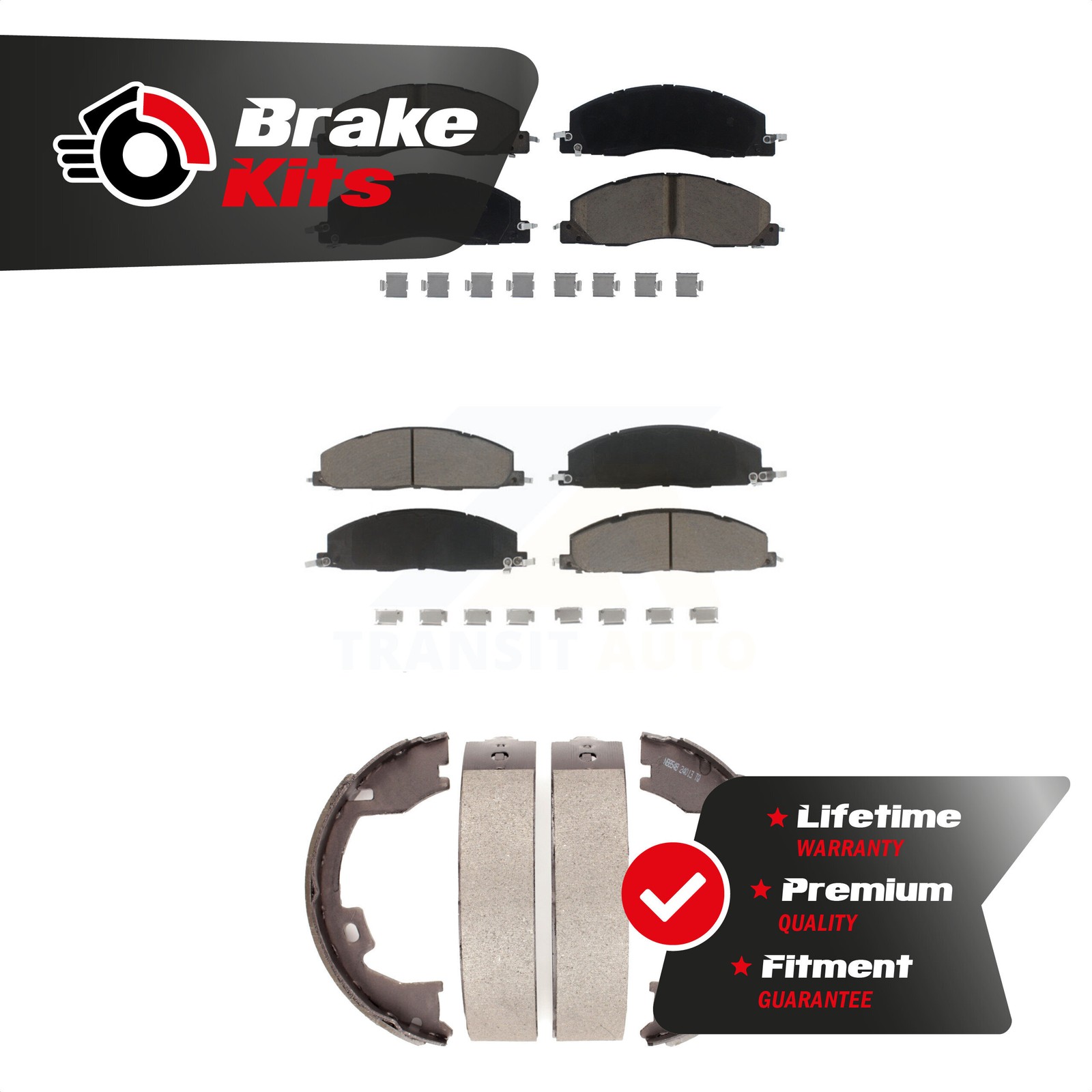 Front Rear Ceramic Brake Pads And Parking Shoes Kit For 2011-2018 Ram 3500