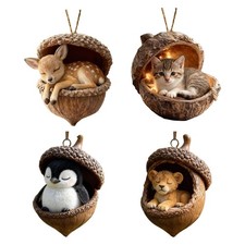 Forest Animal Acorn Ornaments 4 Pcs 2D Cozy Forest Acorn Animal Decoration