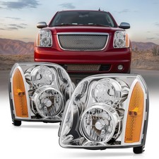 Halogen Headlights Assy Chrome For 2007-2014 GMC Yukon 1500 2500 Left&Right Side