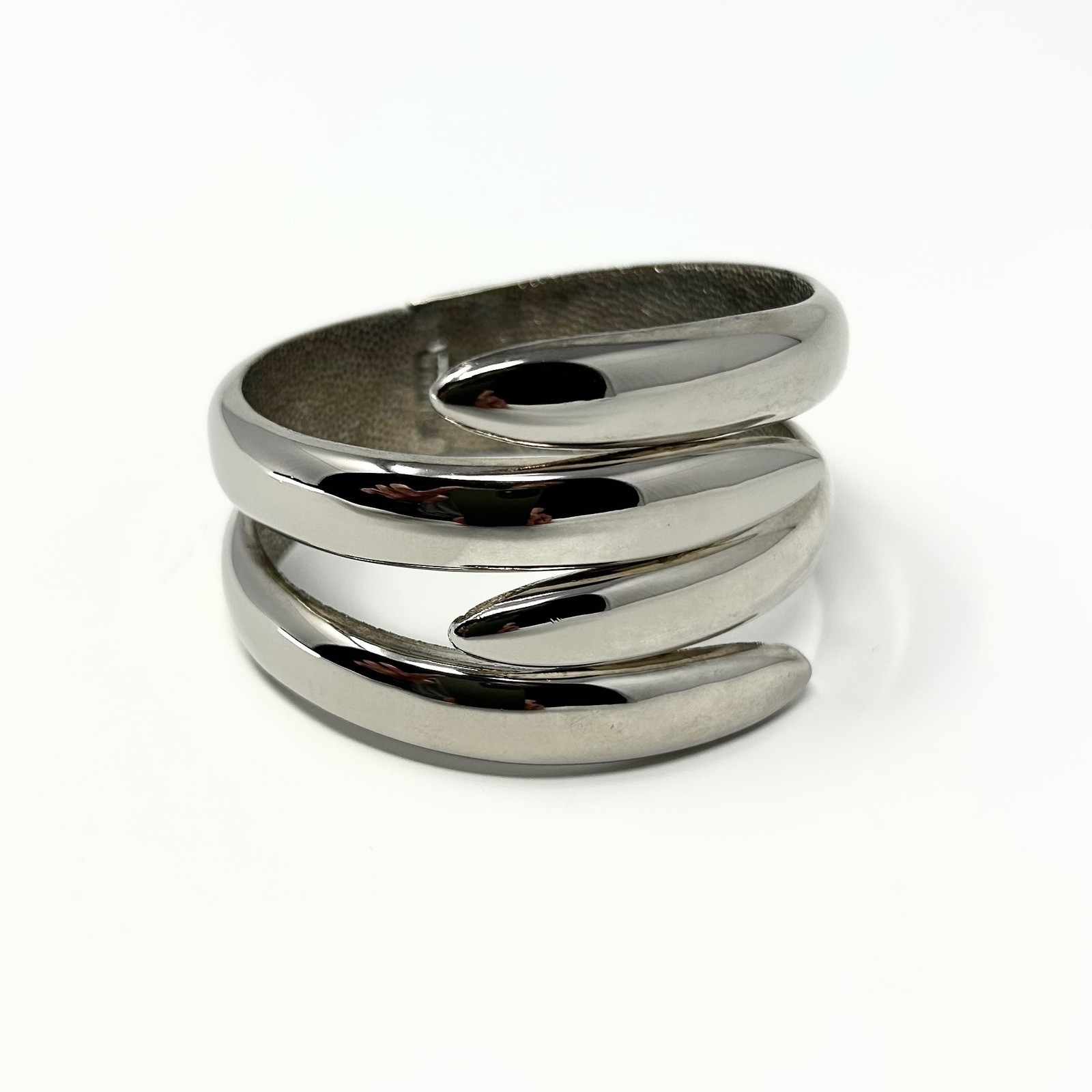 Chunky Silver Coil Statement Cuff Hinged Bangle B… - image 1