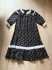 Vintage Prairie Dress Floral Cottagecore Eyelet Lace Ruffle Black Maxi