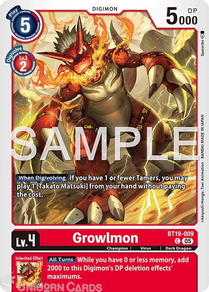 BT19-009 Growlmon : Common Foil : AD01: Advanced Booster Digimon Generation