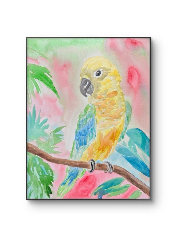 Original Tropical Bird Painting Abstract Expressionism Parrot Canvas Art 11x14