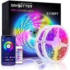 100ft RGB LED Strip Lights w/ App, Remote Music Sync Room/Party Decor