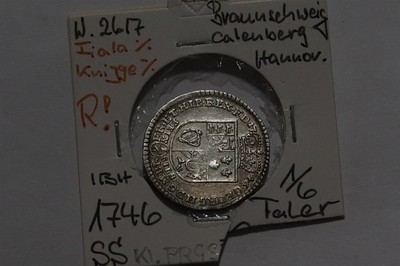     GERMANY BRAUNS-CA-HAN. 1/6 THALER 1746 IBH SILVER SCARCE B86 WT49