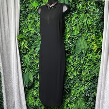 ZARA Dress XS WOMAN Black Sleeveless Sheath Sheer Lined Midi 3518