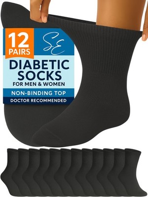 12 Pairs Cotton Diabetic Ankle Socks - Non-Binding With Extra Wide Top For Me...