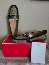 Coach Felisha Women's Khaki/Brown Signature Flat Loafers Shoes, Size 6 As Is 