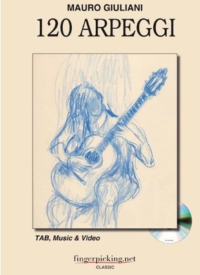 MAURO GIULIANI: 120 ARPEGGIO STUDIES (ENGLISH, ITALIAN, By Reno Brandoni **NEW**