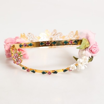 DOLCE & GABBANA Headband Gold Floral Tiara Pink Roses  display picture 1