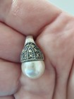 Vintage 925 Sterling Silver Marcasite Large Faux Pearl Pendant Enhancer 3.61g — photo 7
