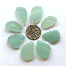 Surf Tumbled Sea Glass  Jewelry Quality  DRILLED 8 Med/Lg Light Aqua Pieces