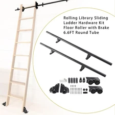 6.6FT Round Tube Rolling Library Sliding Ladder Hardware Kit with Brake