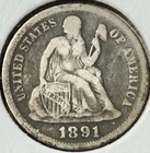 1891 Seated Liberty Silver Dime FINE+