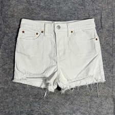 Levis High Rise Distressed Denim Shorts White Womens Size 28 Frayed Cut Off NWOT