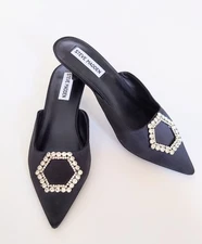 Steve Madden Women's Black Kees Rhinestone Embellished Kitten Heels Size 7M