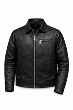Men  s Genuine Leather Jacket   Handmade Black Classic Zip Front Winter Jacket