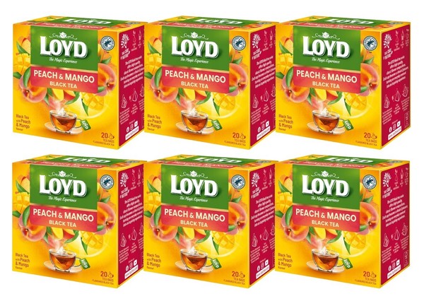 Loyd Schwarzer Tee Mango Pfirsich 6X 20 Teebeutel - Schwarztee Pyramiden-image