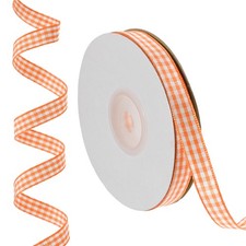 25 Yards x 0.4" Plaid Ribbon, Orange Gingham Ribbon Wrapping