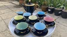 STAVANGERFLINT Norway Complete Black Harlequin 1950s MCM Mocha Coffee Set