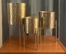 Hammered Brass Planter Set with Stands 6 Pc G...