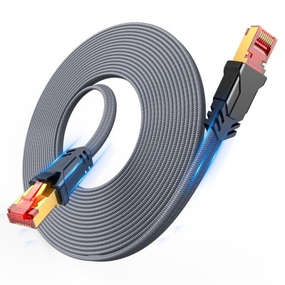 Cat 8 Ethernet Cable 100FT 40Gbps 2000Mhz S/FTP Shielded Flat RJ45 for Gaming/PC
