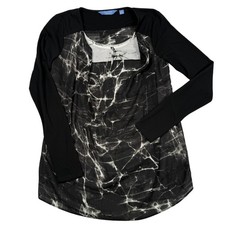 Simply Vera Wang Shirt XS Black Abstract Marble Draped Cowl Neck Tunic Top