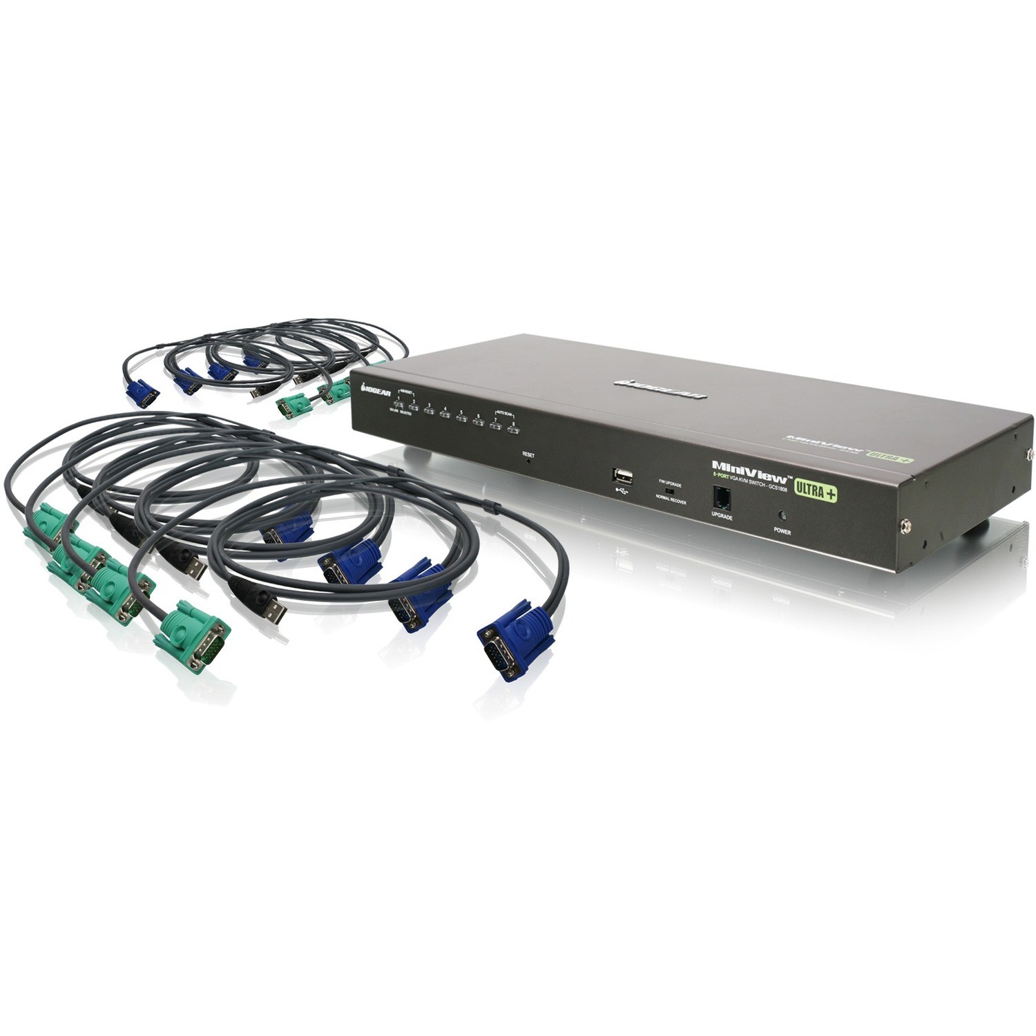 IOGEAR 8-Port USB PS/2 Combo VGA KVMP Switch with USB KVM Cables, GCS1808KITU