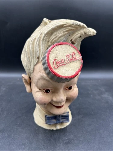 Authentic Vintage Coca Cola Sprite Boy Cast Iron Coin Bank. ML