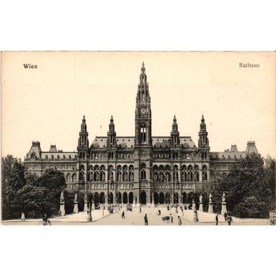 Vintage 1914 Vienna Austria Rathaus City Hall Postcard Sepia Antique Wien RPPC