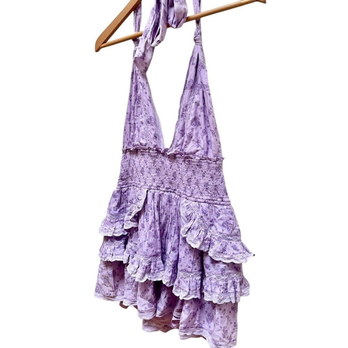 LOVESHACKFANCY Deanna Lilac Dreams Halter Mini Dress | eBay