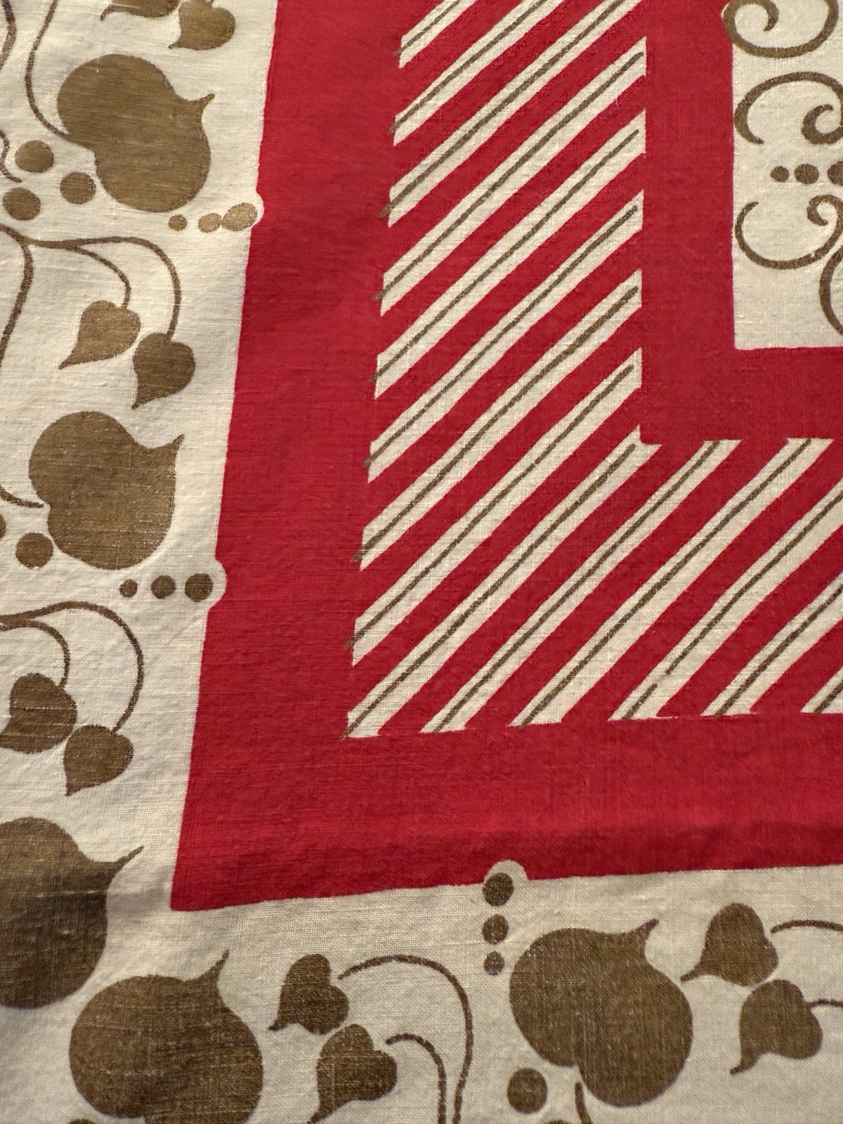 Vintage 70's Red & Gold Linen Tablecloth