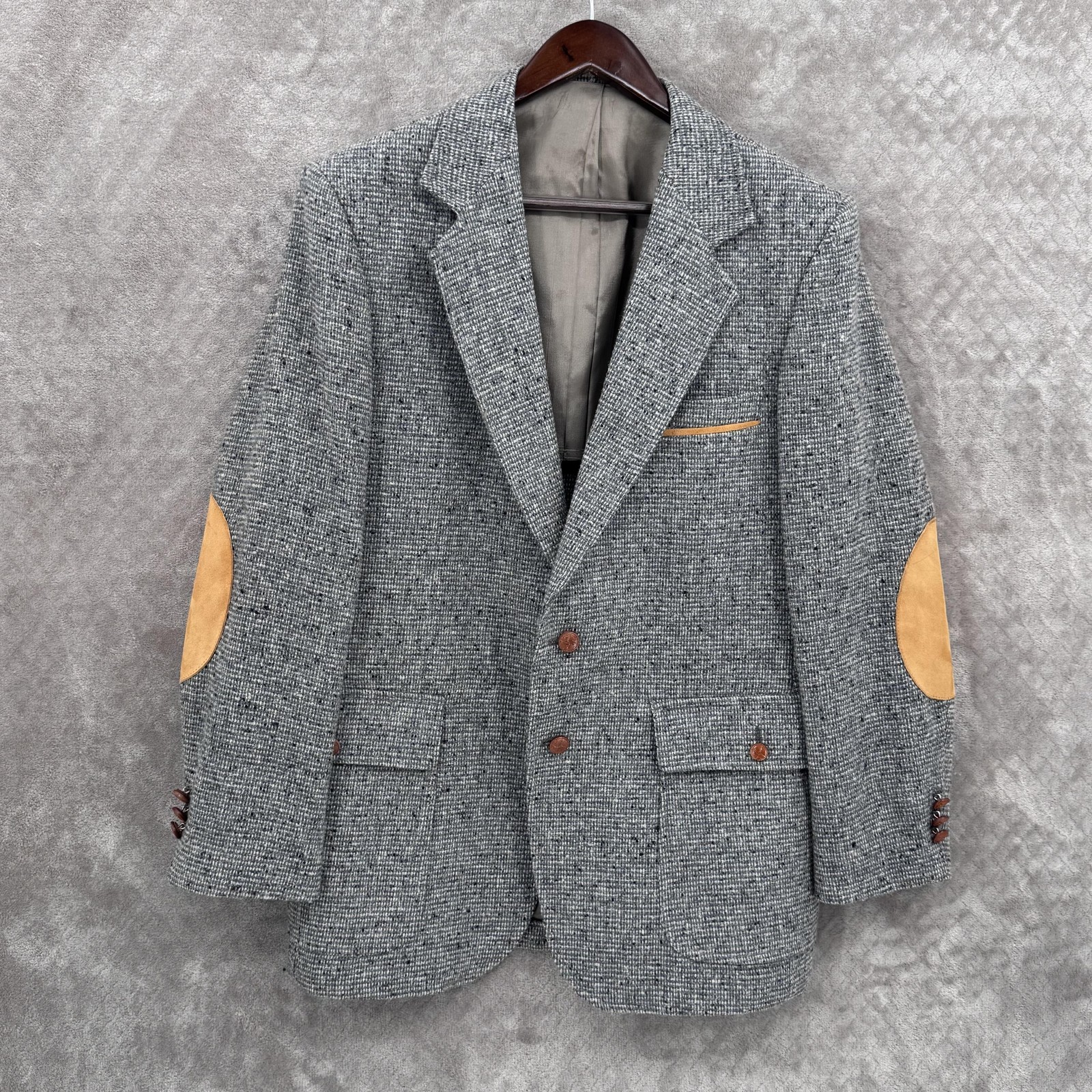 Vintage John Peel Ltd Sport Coat Blazer Mens 42R Gray Wool Tweed Elbow Patches