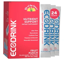 Lily of the Desert Eco Drink Nutrient Support Hydration, Fruit Punch, 24 Sticks
