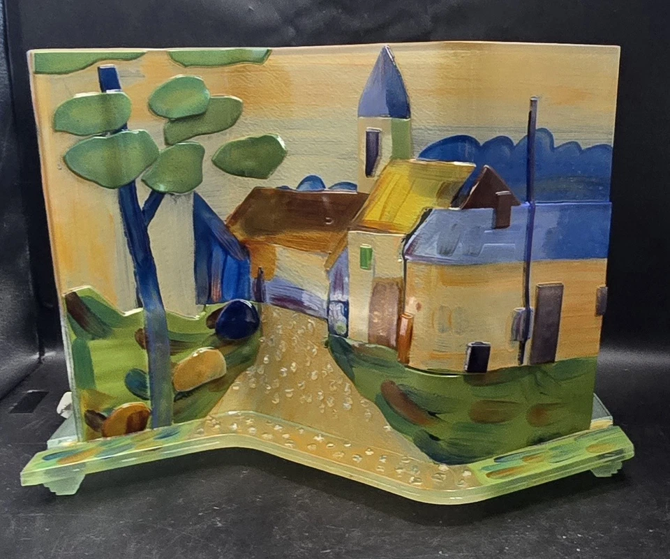 Ручная роспись плавленое стекло деревенская сцена 2 лампы настольная лампа - Изображение 4 из 4