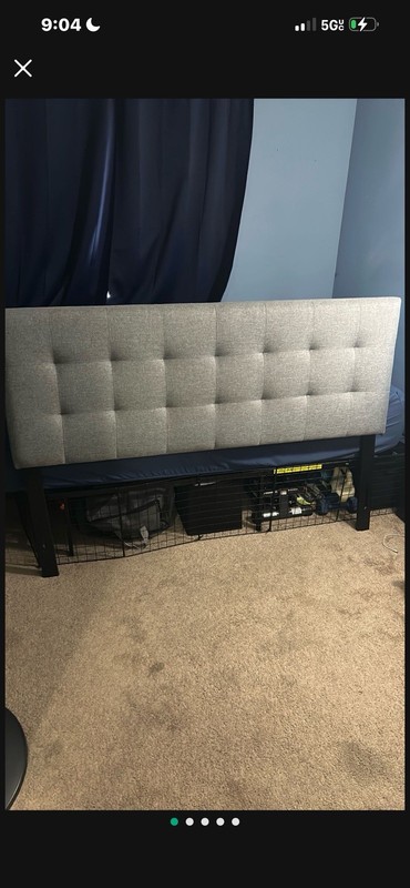 Gray Upholstered Tufted Fabric Headboard for Adults, Solid Contemporary Style