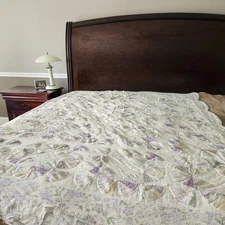 Handmade Patchwork Quilt Mahalo Pattern Floral Hand Quilted 64 x 82 Cutter FLAWS