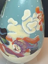 Hand Painted Gourd Snowmen Sledding Snowy Forest Folk Art Christmas 9" Signed