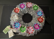 Mr Christmas 16in" Silver Tinsel Wreath W/ Multicolor Lights NWT Retro