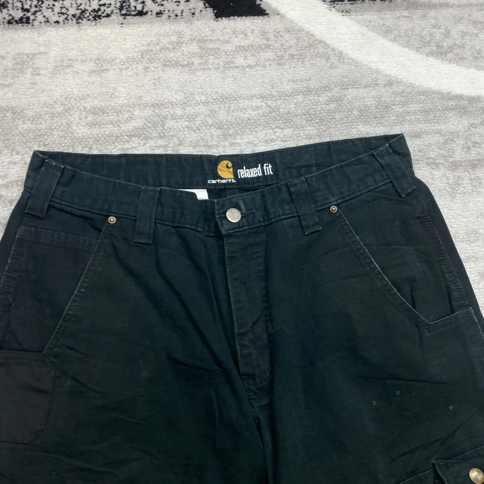 Pantalones cargo Carhartt B342 Duck lona doble rodilla 34 negros Y2K patinador para hombre 34x30 Foto 3 de 4