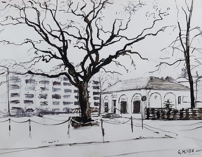 GERRY MILLER- ''Erkner''. Pen and wash painting on paper. 30x38cm