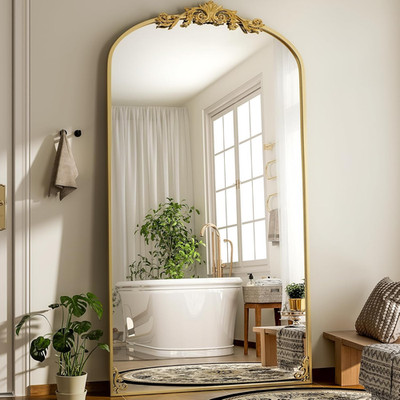 Large Vintage Arched Mirror - 72''x44'' Full Length Gold Metal Frame
