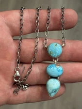 STERLING SILVER NATIVE AMERICAN SW BLUE RIDGE TURQUOISE BAR DROP NECKLACE .925