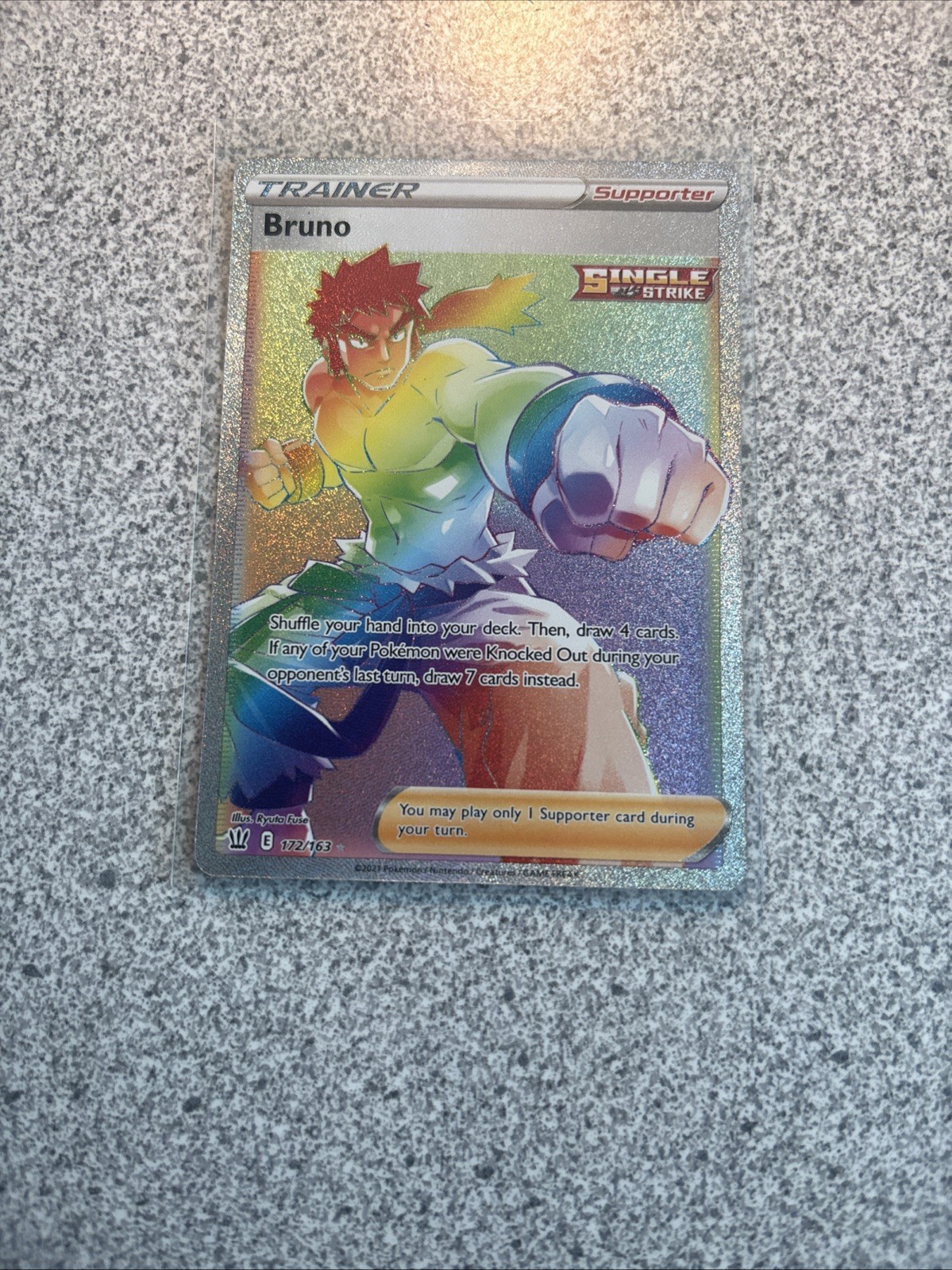Bruno Secret 172/163 Swsh05: Battle Styles Rainbow Rare Card Near Mint Condition